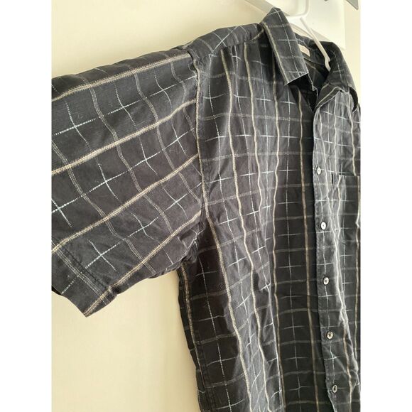Perry Ellis Mens Short Sleeve Button Shirt Large Black Silver Gray - Picture 3 of 6